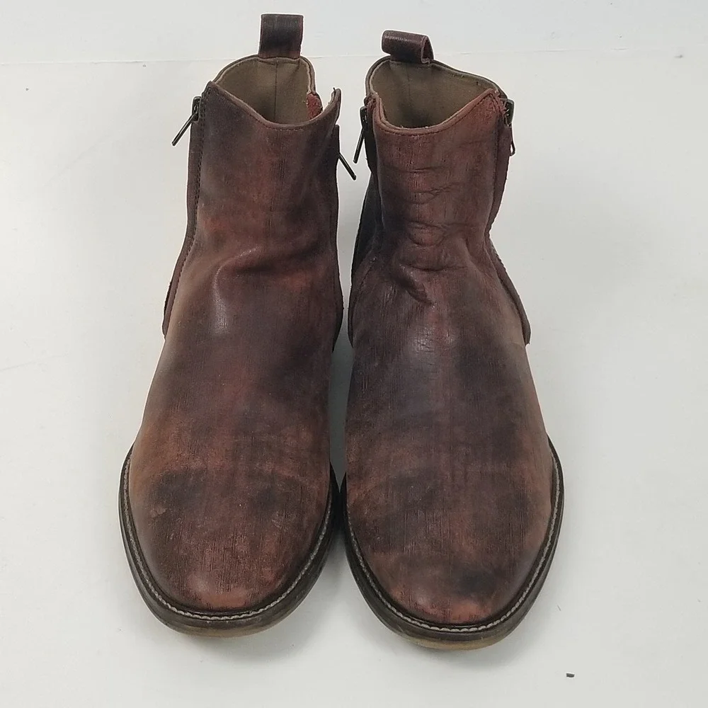 Aston Grey Boots Mens 12 Brown Helani Ankle Zip Distressed Leather Dress Casual